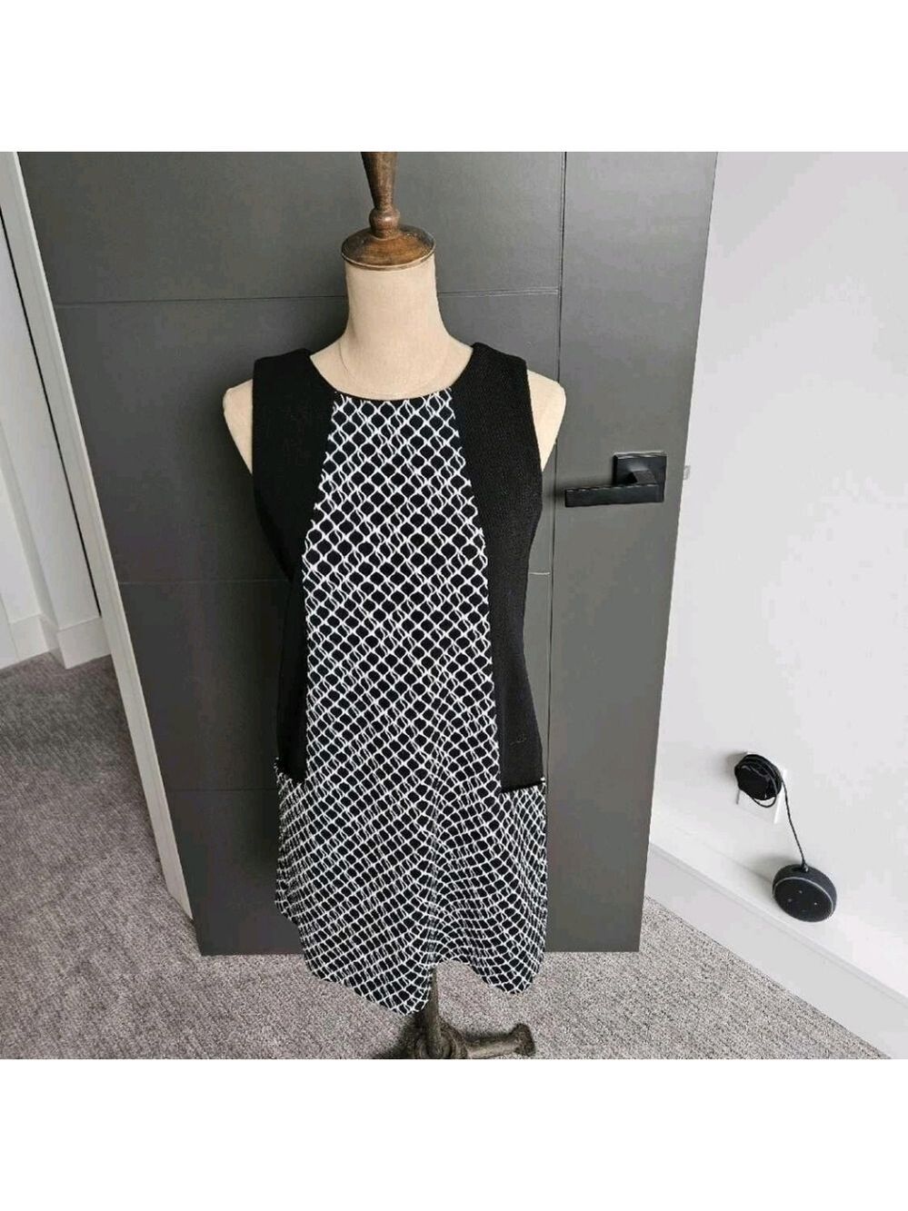 Soft Works Elegant Black and White Patterned Dress